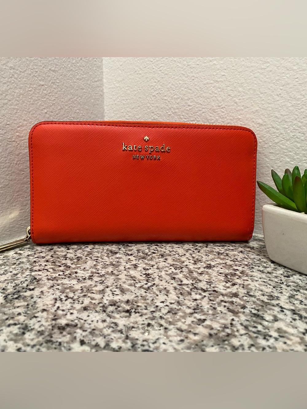 kate spade bright orange zip-around wallet